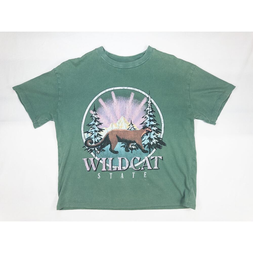 Cotton On Womens XXS Wildcat State Graphic Tee Green Oversized Faded Wash